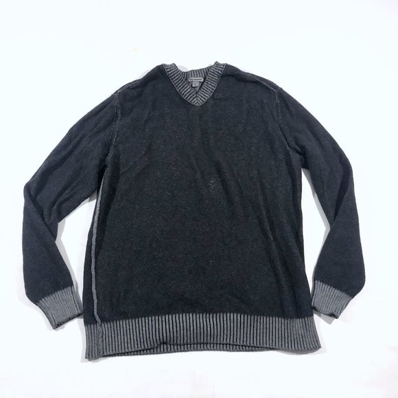 Men's Johnston & Murphy Pullover V Neck Grey Cotton Nylon Wool Sweater Size L - Picture 1 of 8